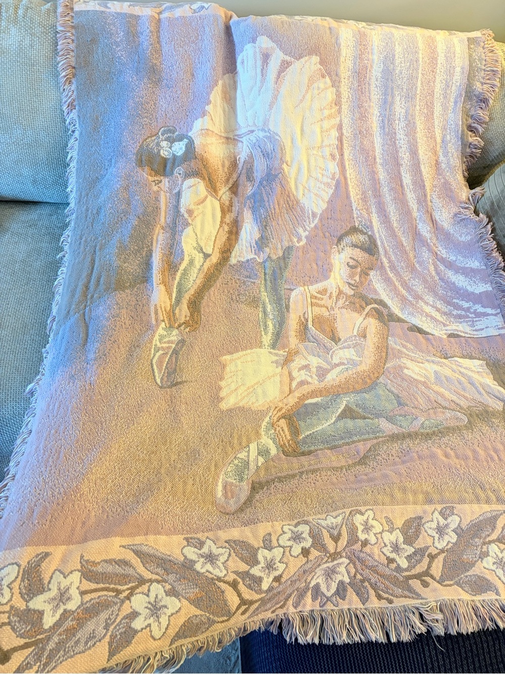 Vintage Goodwin Weavers Ballet Dancers Decorative Throw Blanket - Pink and Cream